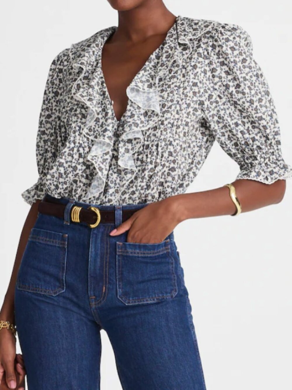 NWOT Madewell Ruffled Pintuck Puff Sleeve Top